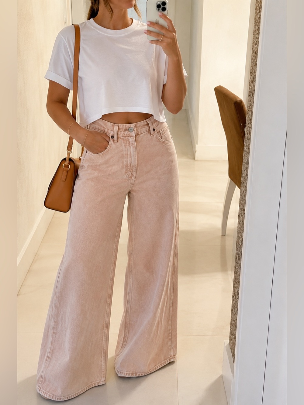 Old Navy Baggy Wide-Leg Denim Jeans MidRise Pink Sand Size 12